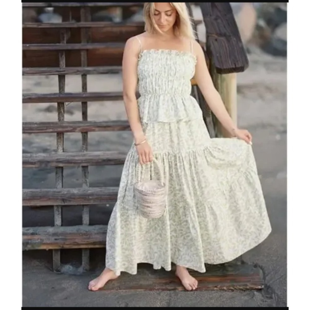 Coco Shop Skirt Set‎ Maxi Skirt Shirred Top Light Green Limes